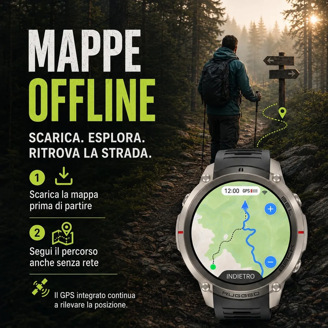 Reloj inteligente GPS con mapas fuera de línea, brújula, altímetro, tiempo – Reloj con pantalla AMOLED de 1,43 pulgadas, impermeable 50 m, monitor de corazón/oxígeno/presión, correa de gel de foto 2