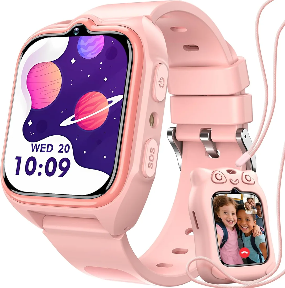 Blackview 4G Reloj Inteligente Niño con GPS, SOS, Videollamadas, Chat de Voz, 1.75” Smartwatch Niños con Podómetro, LED Linterna, Modo Escuela, Despertador, Juego, para Niños Niñas, Rosa foto 2