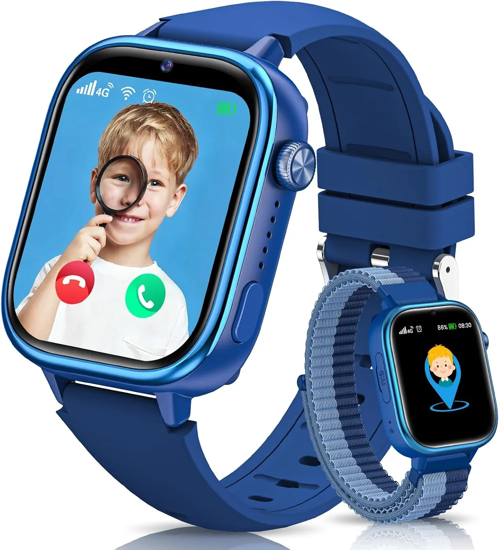 Nuevo 4G Reloj Inteligente Niño con Videollamada & GPS, Smartwatch Niños con SOS, Chat de Voz, Modo Escuela, Podómetro, Despertador, Monitor de Sueño IP68 Impermeable Regalo para Niños Niñas, Azul foto 3