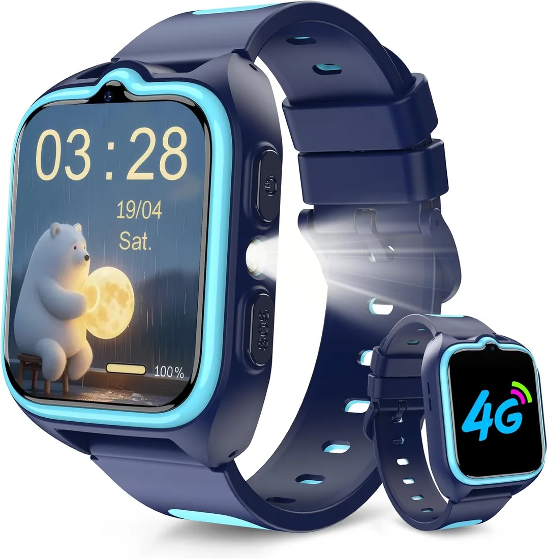 Reloj Inteligente Niño, 4G Smartwatch con Videollamadas, Chat de Voz, 1.75” Smartwatch Niño con GPS Posición, Despertador, Podómetro, Calculadora, Batería Grande de 800 mAh