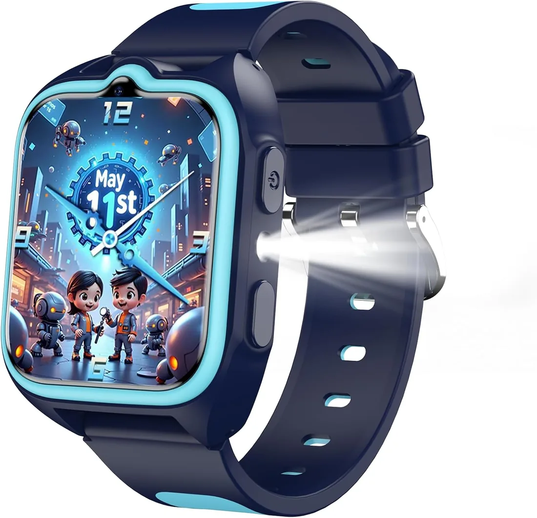 Reloj Inteligente Niño 4G Smartwatch Niños con GPS, Videollamadas, SOS, Linterna LED, Cámara, Podómetro, IP68, Modo Escuela, Despertador, Mensajes, Azul para Niñas y Niños foto 3