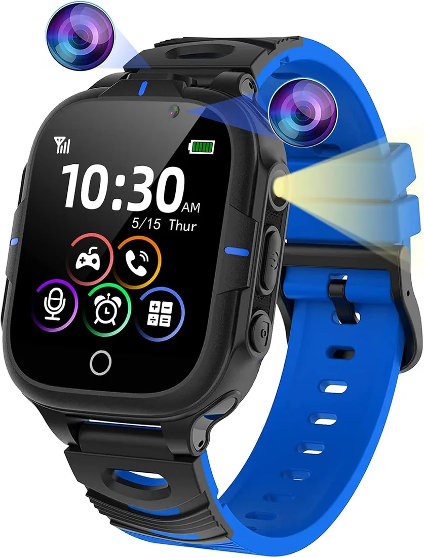 Reloj Inteligente Niño, Teléfono Smartwatch Niños Llamadas 24 Juegos MP3 Música 2 Cámara Vídeo HD Pantalla Táctil Linterna Despertador Calculadora Reloj Niños Regalos de Cumpleaños Navidad