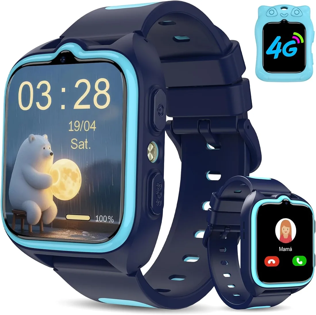 IOWODO 4G Reloj Inteligente Niño con Videollamada & GPS, Smartwatch Niños con SOS, Linterna LED,Chat de Voz,Batería de 800 mAh, Modo Clase,Podómetro,Cámara, IP68, Regalo y Juguete para Niñas y Niños