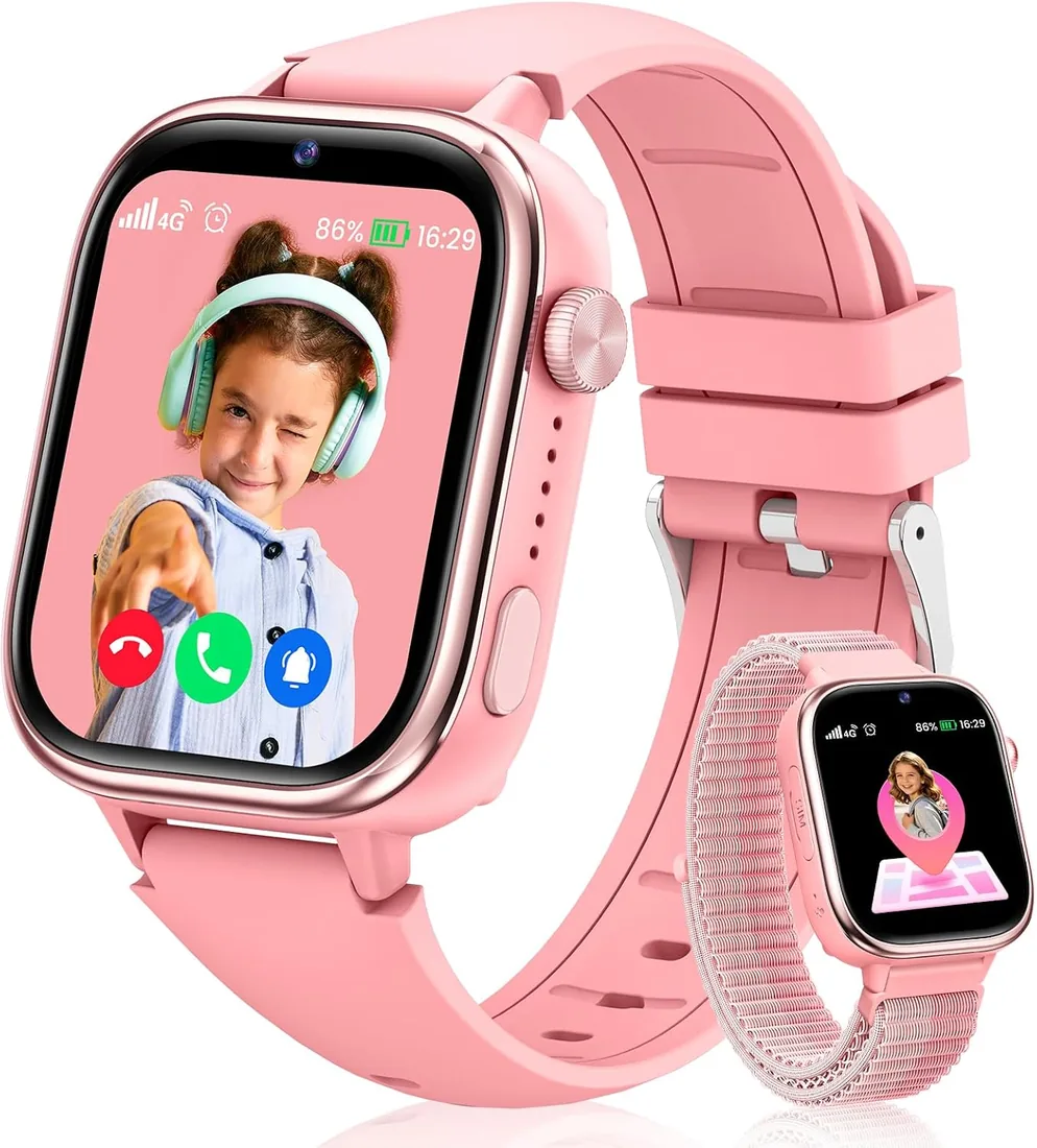 Reloj Inteligente Niño con Videollamada, 4G Smartwatch Niño con GPS y Llamadas, SOS, Chat de Voz, Modo Escuela, Podómetro, Despertador, Monitor de Sueño IP68 Impermeable Regalo para Niños Niñas, Rosa foto 3