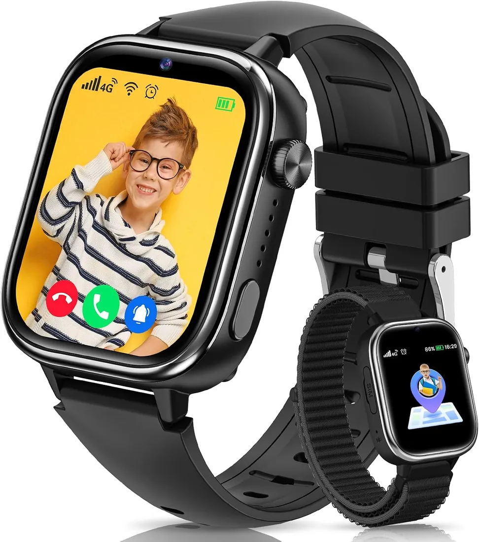 Reloj Inteligente Niño con Videollamada, 4G Smartwatch Niño con GPS y Llamadas, SOS, Chat de Voz, Modo Escuela, Podómetro, Despertador, Monitor de Sueño IP68 Impermeable Regalo para Niños Niñas, Negro foto 3