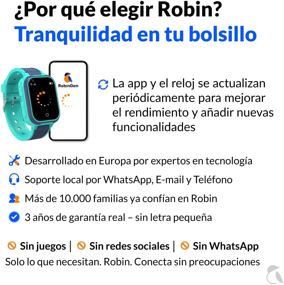 Robin K1 + SIM Preactivada · Sin Juegos, Ni Redes Sociales · Smartwatch niños con GPS y Llamadas + Chat, Modo Colegio, SOS, GPS, Linterna y Pasos + App Familiar Robin (con SIM, Verde) foto 3