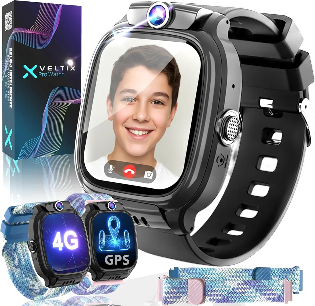VELTIX®️ Nuevo Reloj Inteligente Niño X Pro 4G + 2 Correas Gratis | Smartwatch Niños con GPS Y Llamadas | Reloj Inteligente Niña | Reloj con GPS | Reloj para niños con VIDEOLLAMADAS (Premium)