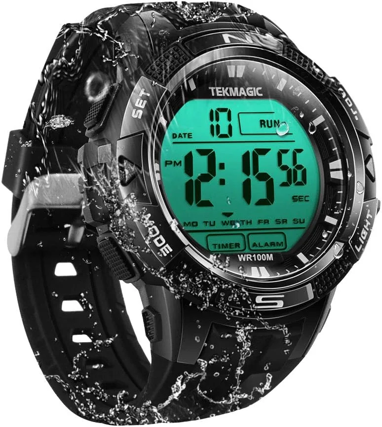 100m Digital Sumergible Impermeable Nadando Reloj de Pulsera con Alarma y Cronómetro, Soporte Zona Horaria Dual, Temporizador de Cuenta Regresiva, Formato de 12/24 Horas