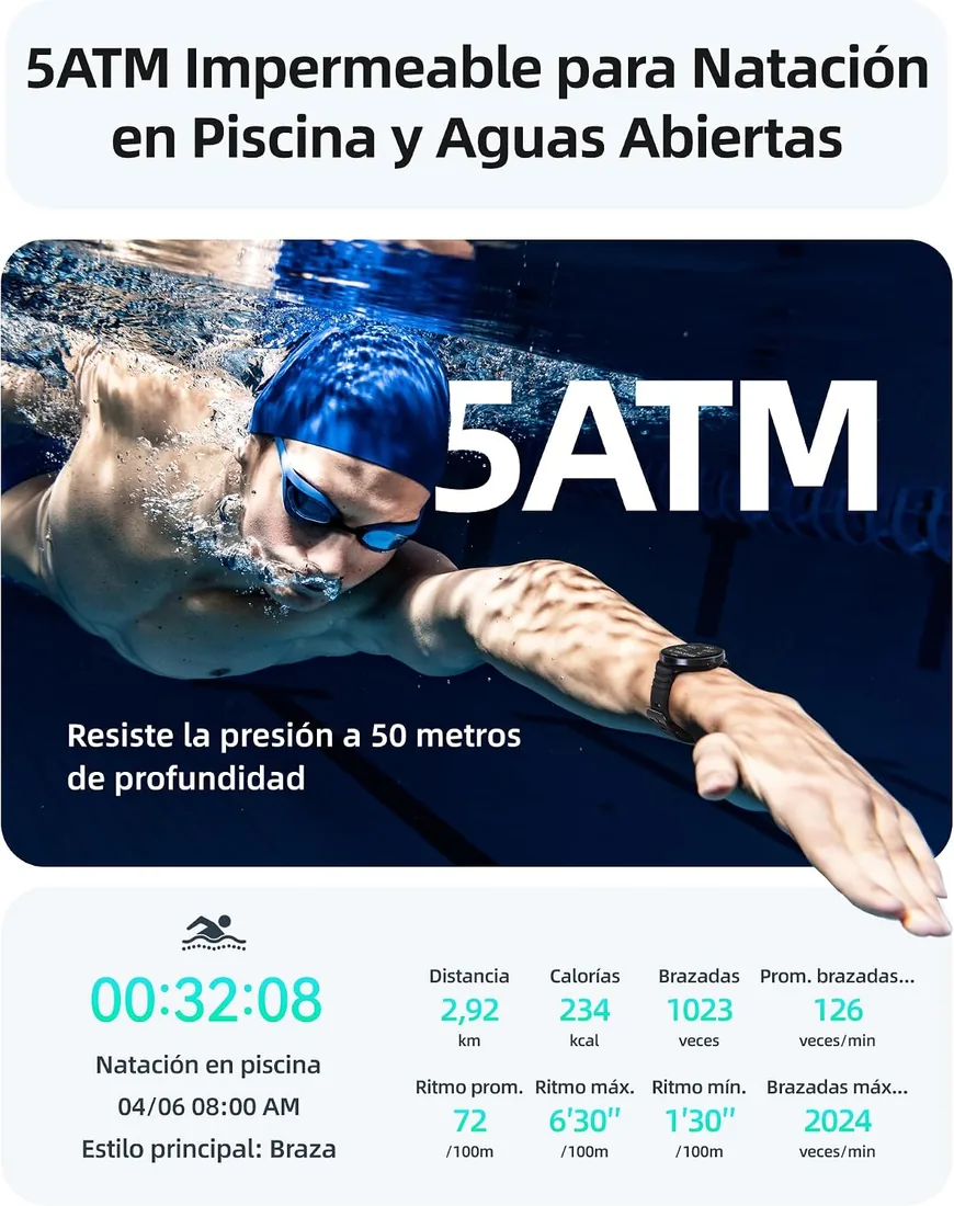 Parsonver Reloj Inteligente GPS Integrado, 5 ATM Impermeable para Nadar foto 2