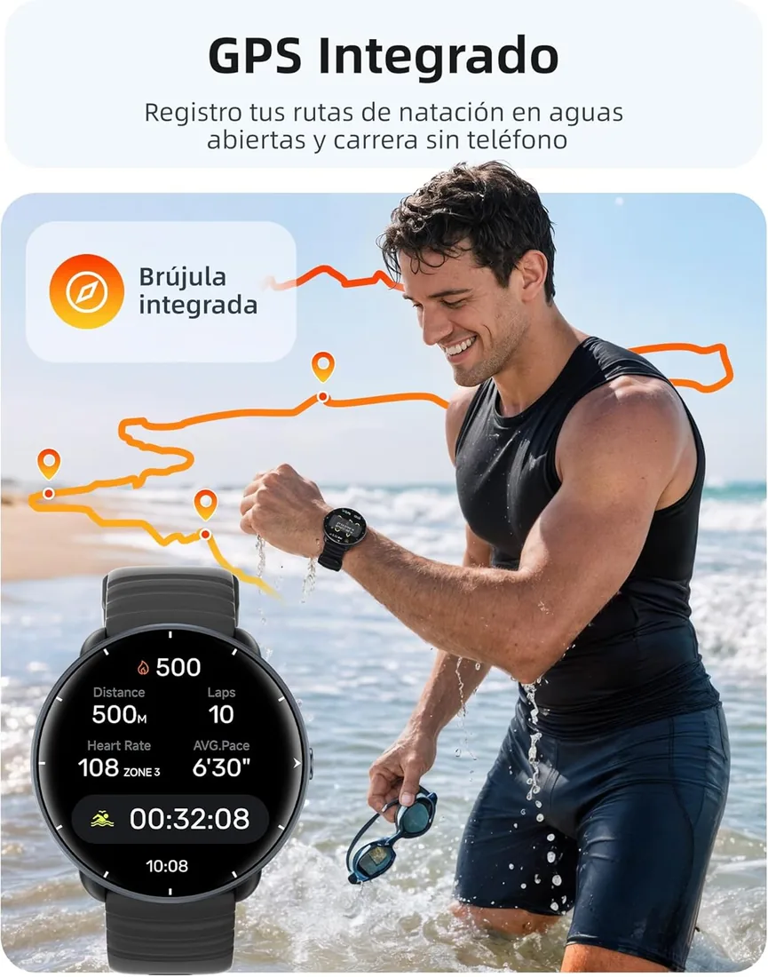 Parsonver Reloj Inteligente GPS Integrado, 5 ATM Impermeable para Nadar foto 3
