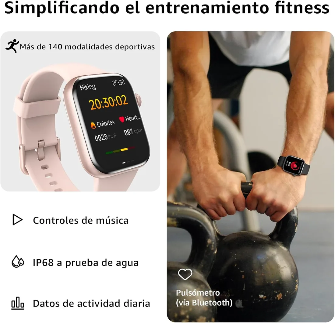 Reloj Inteligente Mujer Hombre, 1.85" Smartwatch con Llamadas Bluetooth, 140+ Modos Deportivos Smart Watch con SpO2/Pulsómetro/Monitor de Sueño/Podómetro, Impermeable IP68 Smart Watch Para Android iOS foto 3