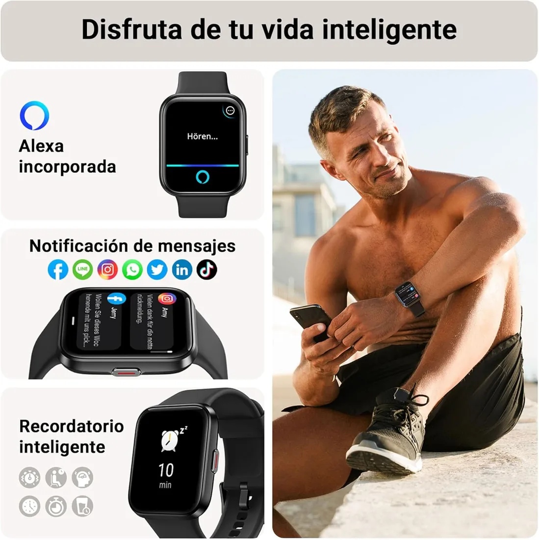 Tensky Reloj Inteligente Hombre con Llamadas y Voz de Alexa, Whatsapp Notificaciones, 1.85" Smartwatch Hombre 110 Modos Deportes 3 ATM SpO2/Pulsómetro/Monitor de Sueño Pulsera para iPhone Android foto 3