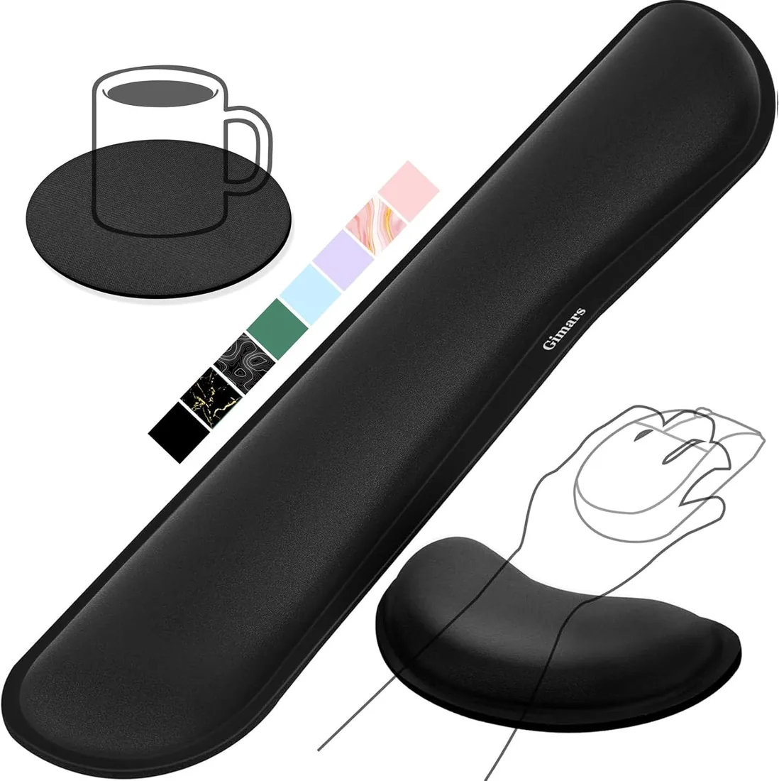 Gimars Reposamuñecas Teclado y Ratón, Reposa Muñecas Espuma con Memoria para Teclado Ergonómico Sedoso, Reposamuñecas Mouse Pad para Alivio del Dolor, Ordenador para Gaming Gamer Oficina Negro