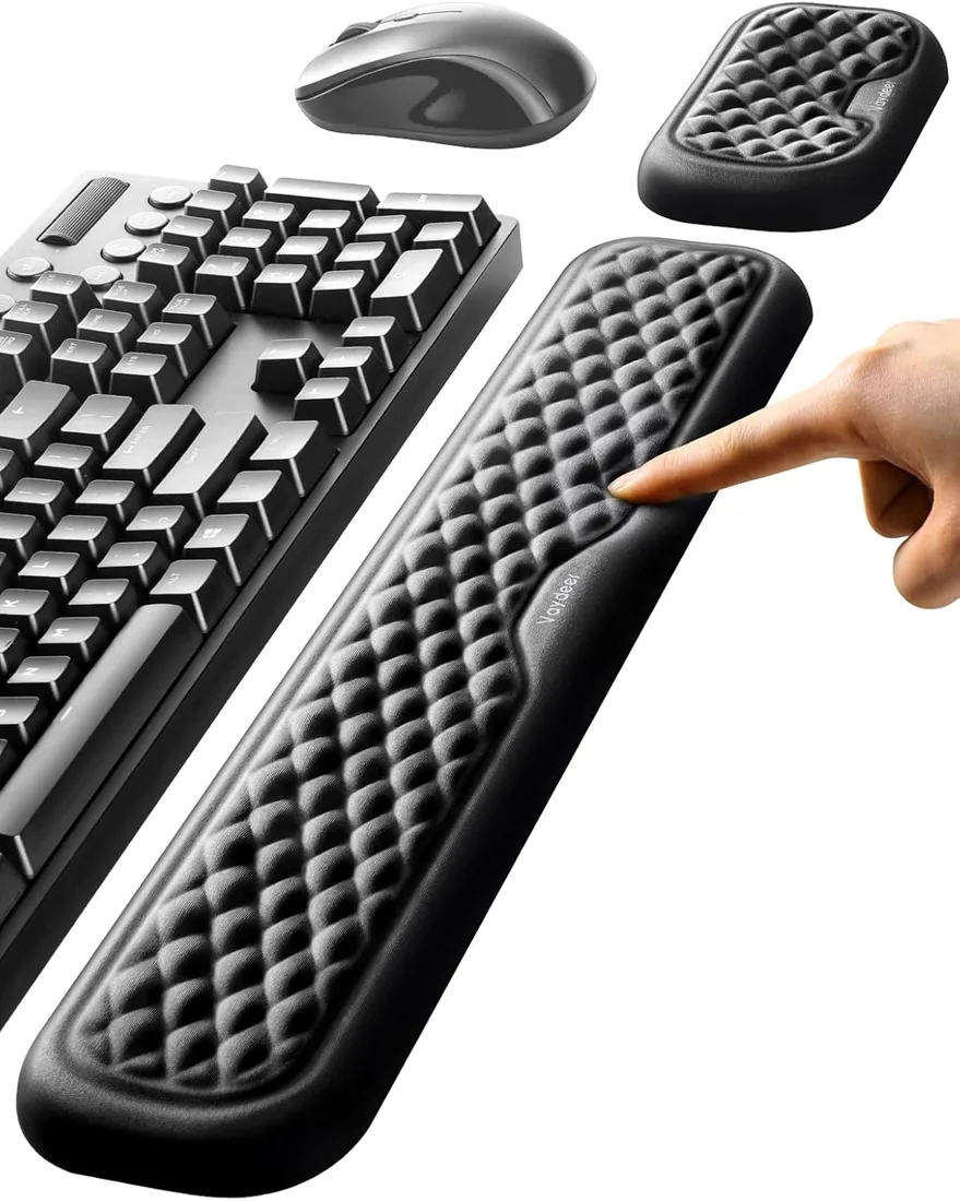 Vaydeer Juego de Reposamuñecas Ergonomicas de Espuma Viscoelástica para Teclado y Mouse, para Oficina, Gaming - Negro