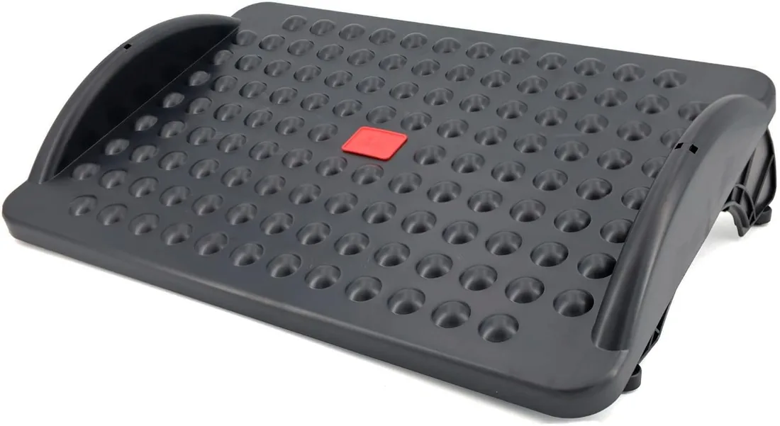 Reposapiés de Oficina Ergonómico e Inclinable - Fabricado con Plástico Reciclado - 42x29x7,5 cm - Accesorio de Oficina - Superficie con textura efecto masaje - Fabricado en España