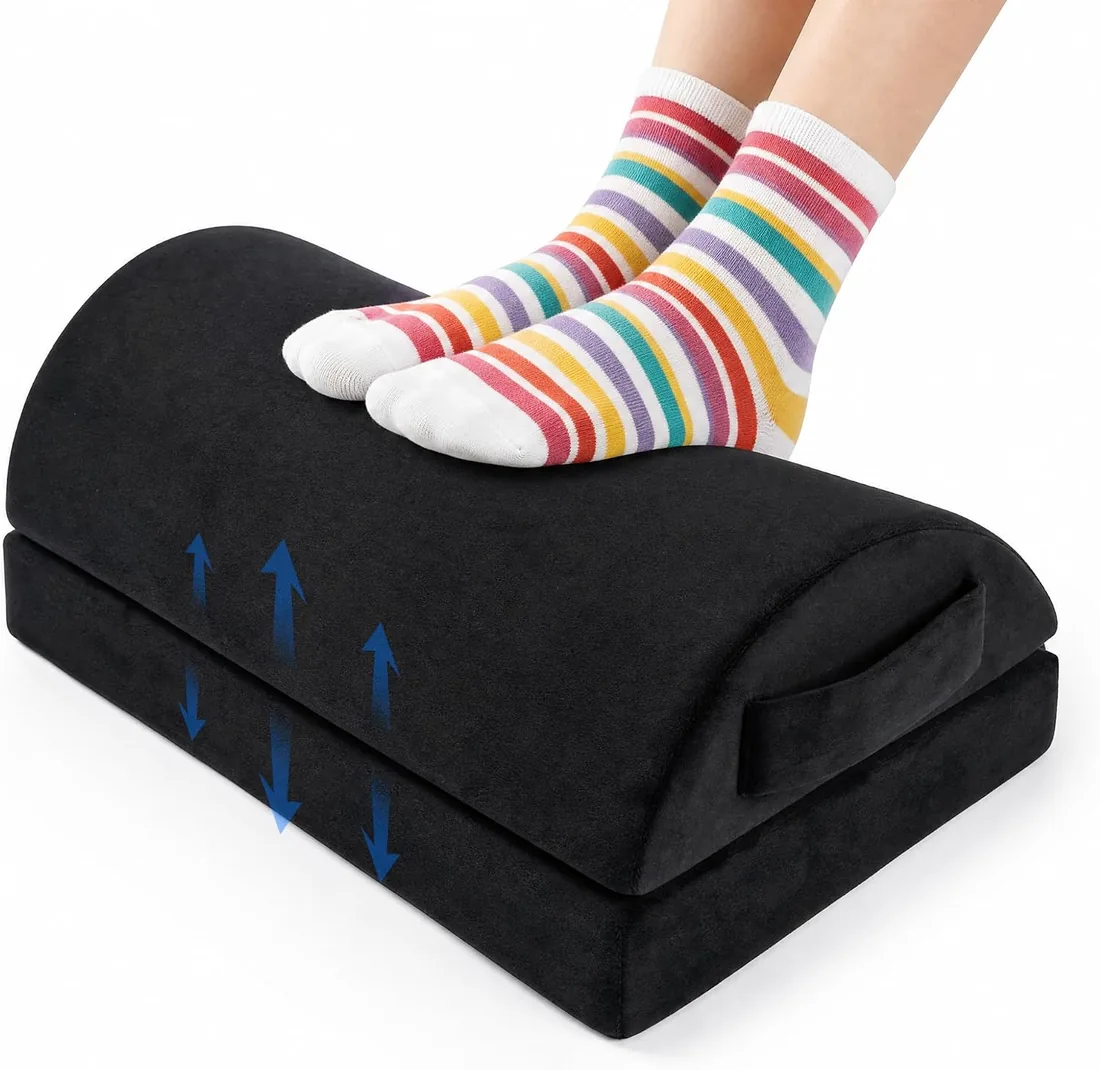 Reposapiés ergonómico ajustable para oficina, espuma viscoelástica | 2 alturas ajustables, funda antideslizante y lavable, asa, ergonómico para oficina, hogar y viajes foto 3