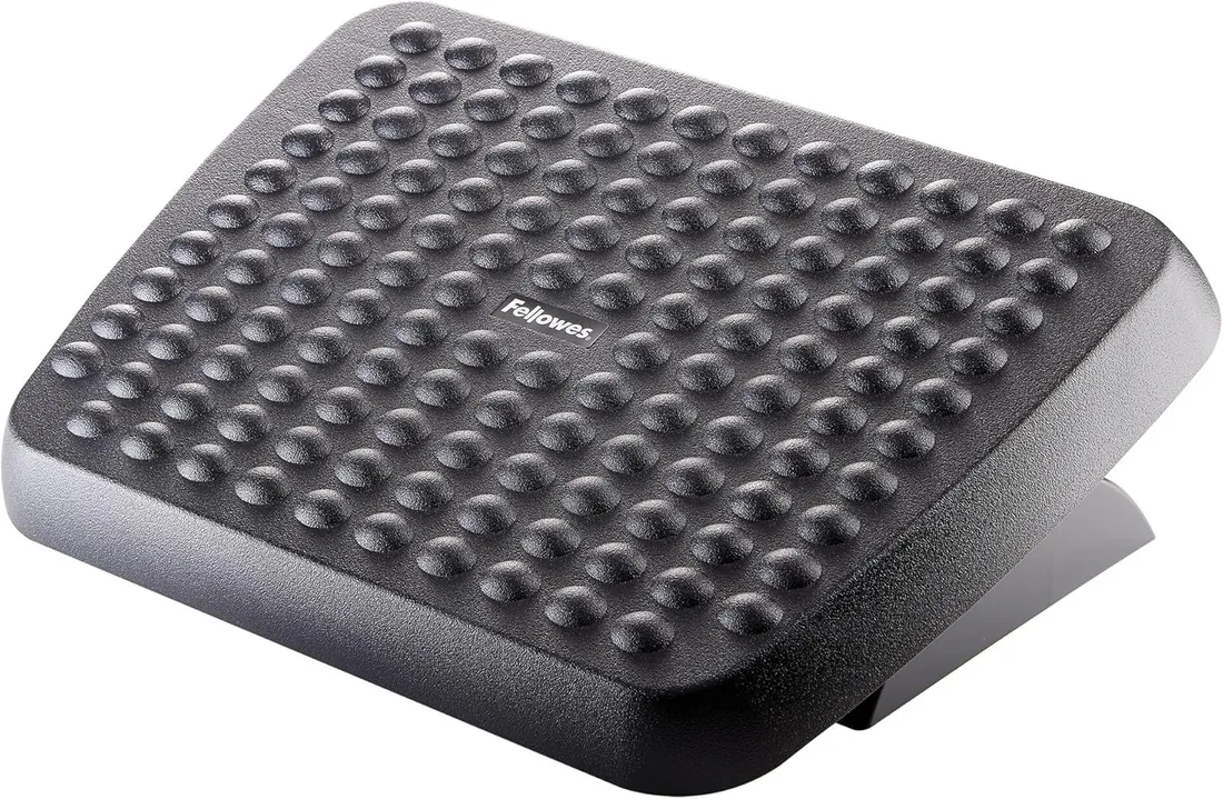 Reposapiés Ergonómico Fellowes para Oficina, Ajustable en Altura, con Superficie de Masaje Antideslizante, Alivia Tensión y Mejora la Circulación, Certificado FIRA, Color Negro