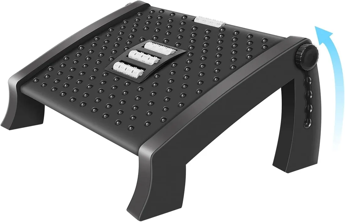Reposapies ergonómico masaje, 6 alturas ajustables antideslizante oficina | Inclinación ajustable, funda desmontable y lavable,estructura estable,alivia fatiga de piernas/espalda,ligero y transportable