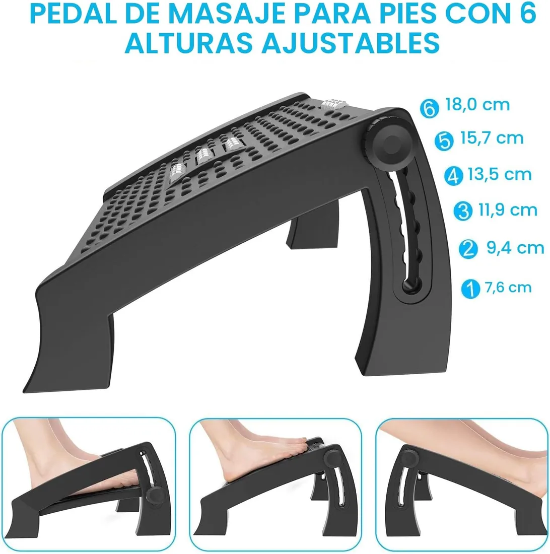 Reposapies ergonómico masaje, 6 alturas ajustables antideslizante oficina | Inclinación ajustable, funda desmontable y lavable,estructura estable,alivia fatiga de piernas/espalda,ligero y transportable foto 2