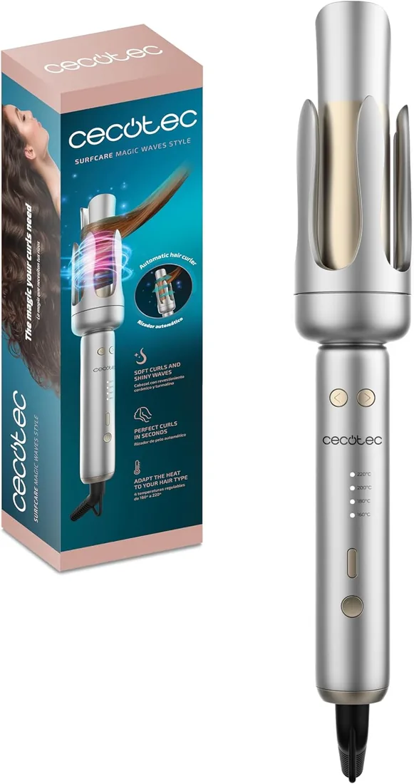Cecotec Rizador de Pelo Automático con Cable SurfCare Magic Waves Style. 41W, Revestimiento de Cerámica y Turmalina, 32mm, 4 Temperaturas Ajustables, Punta Fría, Apagado Automático, Cable Giratorio foto 2