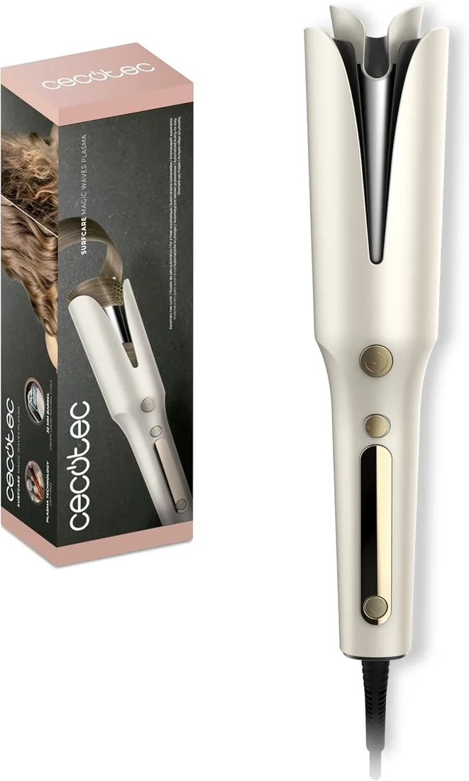 Cecotec Rizador de Pelo Automático con Tecnología Plasma SurfCare Magic Waves Plasma. Barril de 32mm, Revestimiento de Cerámica, 160º-210ºC, Botón de Rotación, Función Memoria, Rápido Calentamiento
