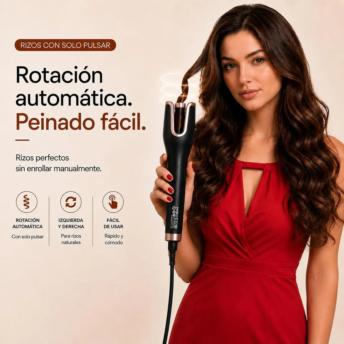 Rizador de Pelo Automatico, con Protección Anti-Quemaduras, Ajuste de Temperatura y Tiempo, Antienredos, para Todo Tipo de Cabello, Ondas Estilo Salón,(Negro intenso) foto 2