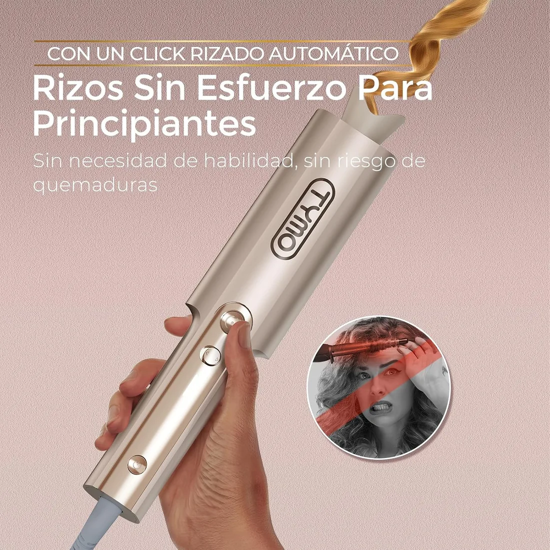 Rizador de Pelo Automatico - TYMO Curlpro Plus Rizador pelo Ondas Automático Rizos Grandes 25mm Beach Waves Moldeador Tenacilla para Pelo Largo Hair Curler Anti-Quemaduras Calentamiento Rápido Dorado foto 2