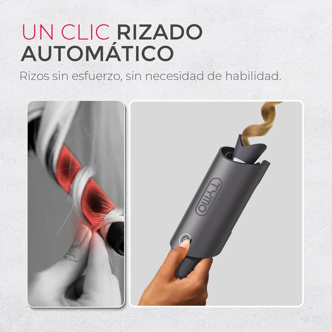 TYMO CURLPRO Rizador de Pelo Automático - Portátil Moldeador Tenacilla de Pelo Automatico de 25 mm, 160-210℃, Rizos Grandes Fácilmente, Plancha Pinzas Rizadora Cerámica, Antiquemaduras, Gris Metálico foto 2