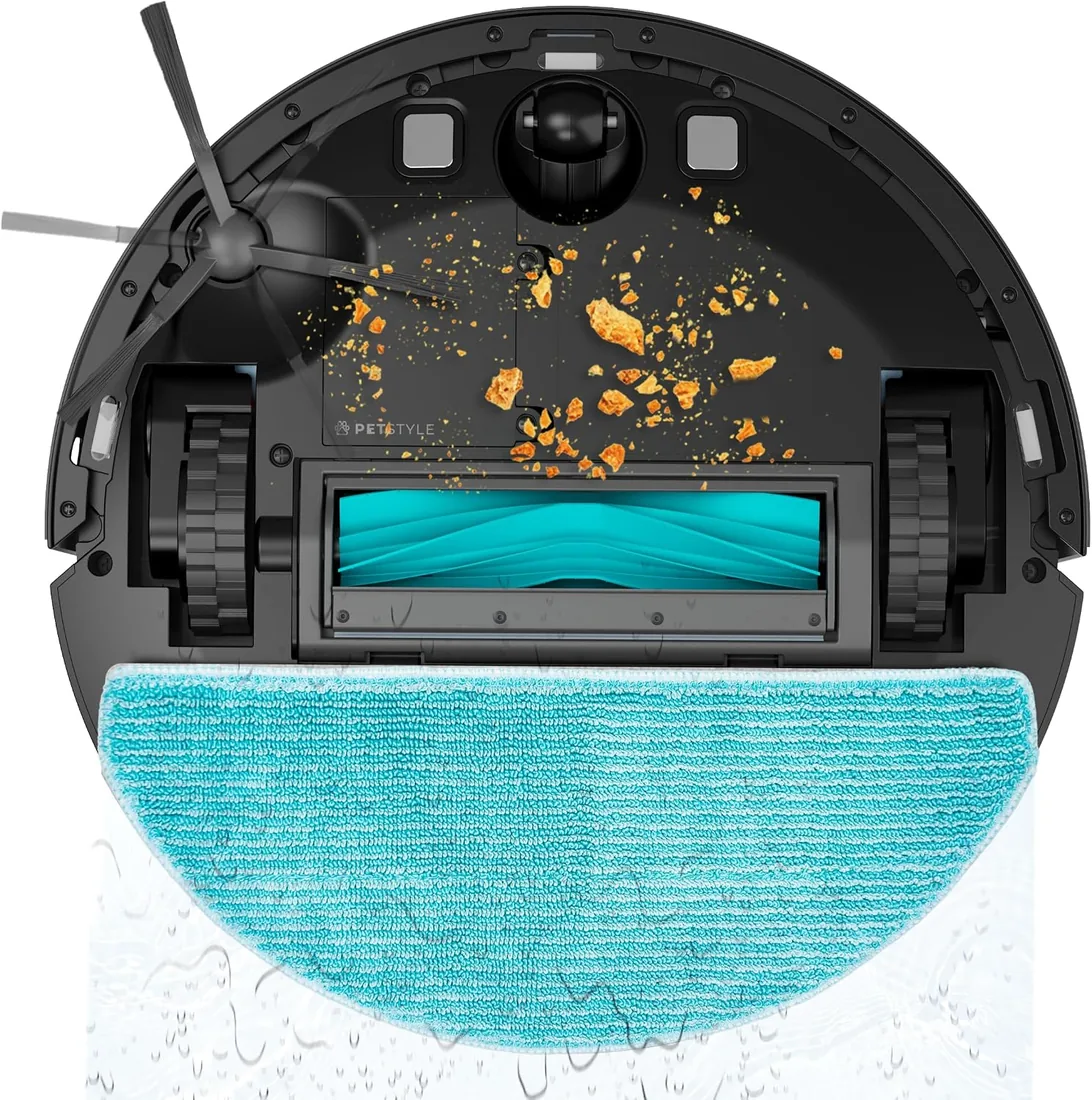 Cecotec Robot Aspirador y Friegasuelos con Base Autovaciado Conga Y80 Dark. Navegación Láser, 25000Pa, Autonomía 240min, Cepillo Silicona para Mascotas, Bolsa de Polvo 3L, Bluetooth y WiFi, App foto 2