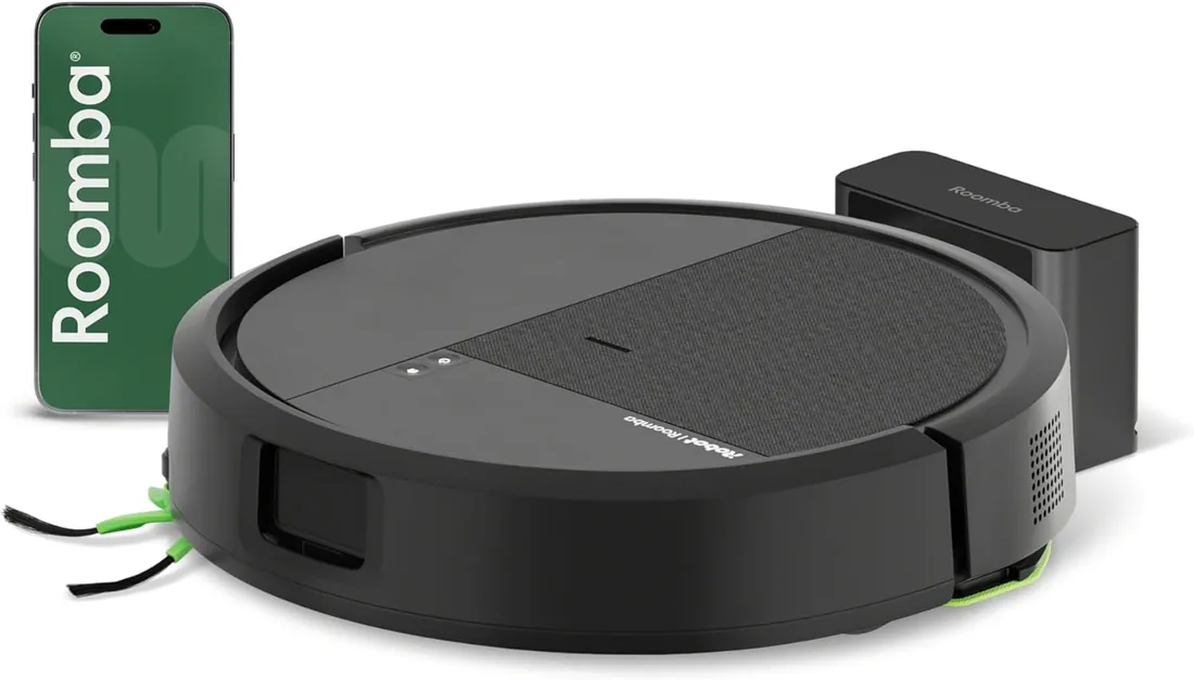 iRobot Roomba 115 Combo, Robot Aspirador y friegasuelos 2en1, Potencia de succión de 15.000 Pascales, Cepillo Lateral Flexible, Mopa de fregado extendida, Navegación Clearview LiDAR, App, Negro
