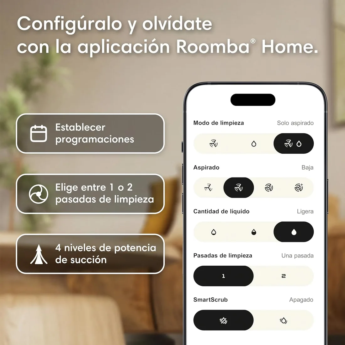 iRobot Roomba 115 Combo, Robot Aspirador y friegasuelos 2en1, Potencia de succión de 15.000 Pascales, Cepillo Lateral Flexible, Mopa de fregado extendida, Navegación Clearview LiDAR, App, Negro foto 2