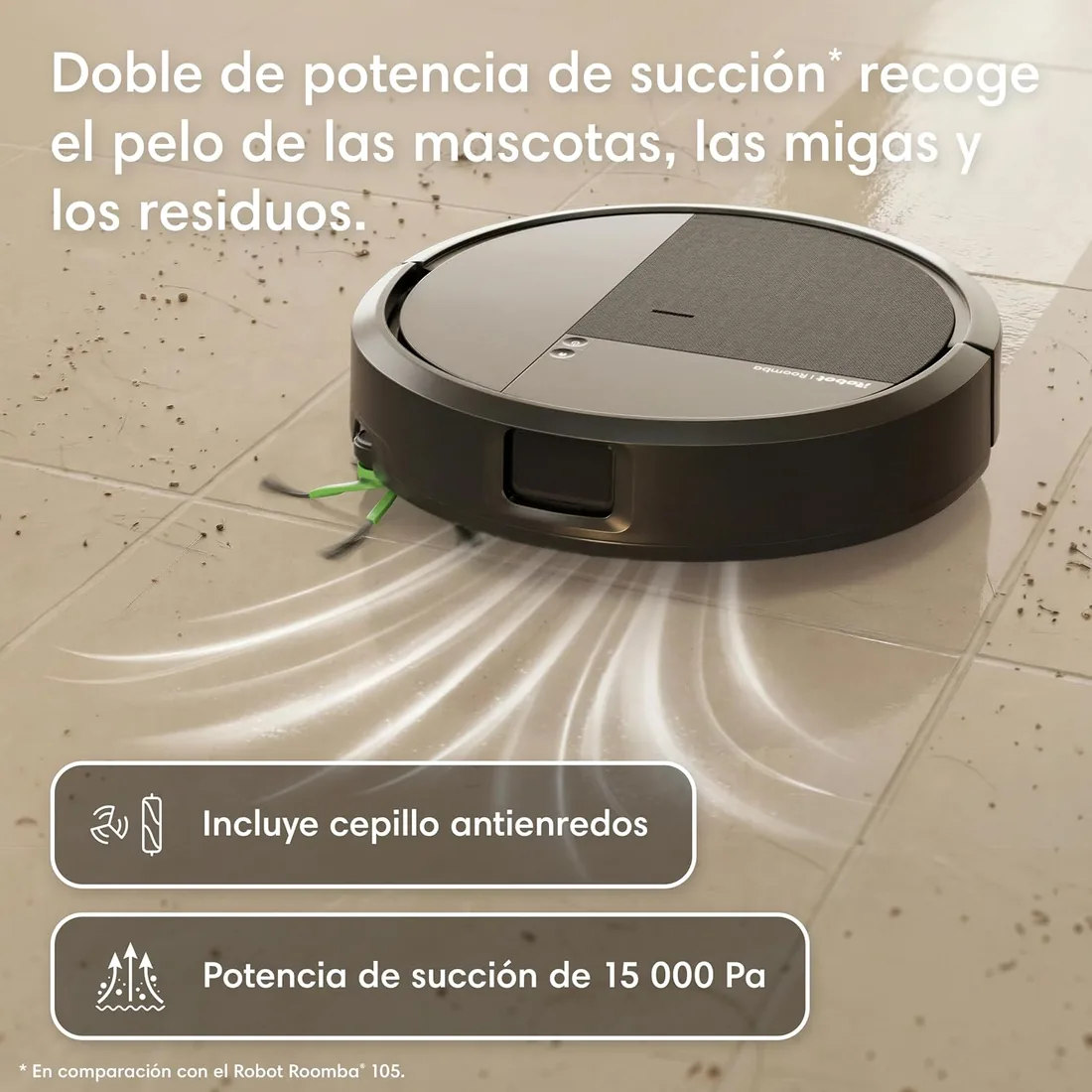 iRobot Roomba 115 Combo, Robot Aspirador y friegasuelos 2en1, Potencia de succión de 15.000 Pascales, Cepillo Lateral Flexible, Mopa de fregado extendida, Navegación Clearview LiDAR, App, Negro foto 3