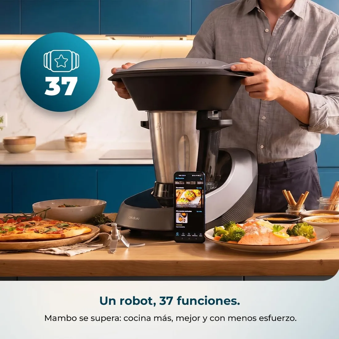 Cecotec Robot de Cocina 37 Funciones con APP Mambo 11090 Daily | Capacidad 3,3 Litros, 4 Elaboraciones a la vez, Táctil, APP de Mambo con Recetario, Báscula y Jarra de Acero Inox, Compacto foto 2