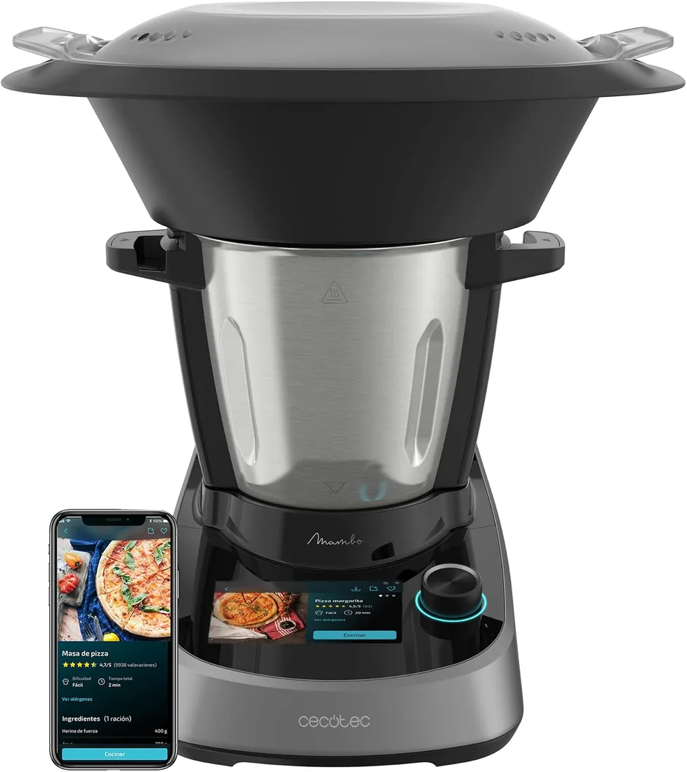 Cecotec Robot de Cocina con Pantalla TFT 5" Multifunción Mambo Touch | 1600 W, 37 Funciones, Recetario Integrado, 3,3 Litros de Capacidad, APP, Báscula y Jarra de Acero Inoxidable