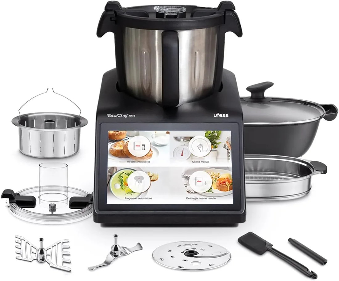 Ufesa TotalChef RK10 Robot Cocina Multifunción Inteligente, Pantalla Táctil 10", 30 Funciones, WIFI, Capacidad Máxima 4,5L con Asa, Capacidad Útil 3L, Interactiva, Báscula, 15 Programas, Accesorios