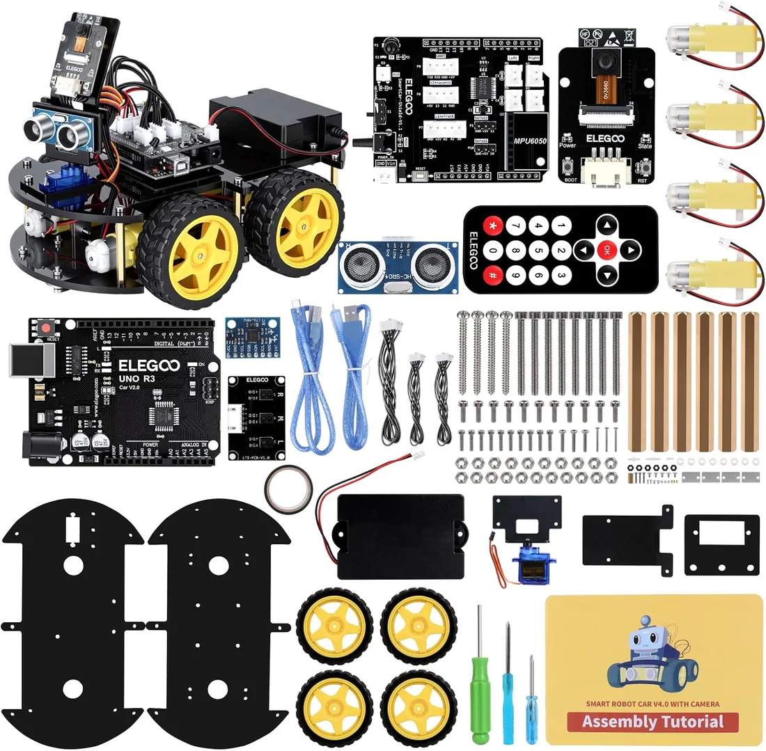 ELEGOO Kit de Coche Robótico Educativo y Stem de Juguete para Niño | Seguimiento de Línea, Sensor Ultrasónico, Módulo Infrarrojo (IR), Compatibles con Arduino IDE y la Placa UNO R3