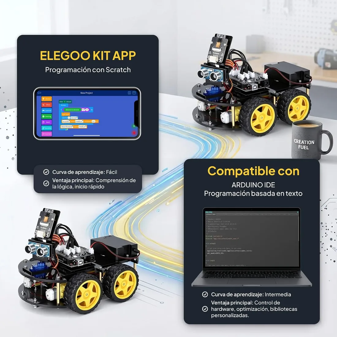 ELEGOO Kit de Coche Robótico Educativo y Stem de Juguete para Niño | Seguimiento de Línea, Sensor Ultrasónico, Módulo Infrarrojo (IR), Compatibles con Arduino IDE y la Placa UNO R3 foto 2