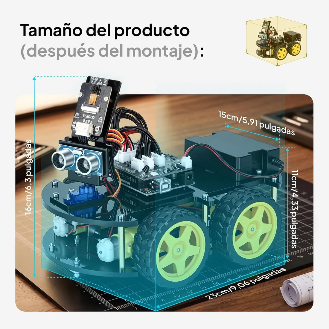 ELEGOO Kit de Coche Robótico Educativo y Stem de Juguete para Niño | Seguimiento de Línea, Sensor Ultrasónico, Módulo Infrarrojo (IR), Compatibles con Arduino IDE y la Placa UNO R3 foto 3