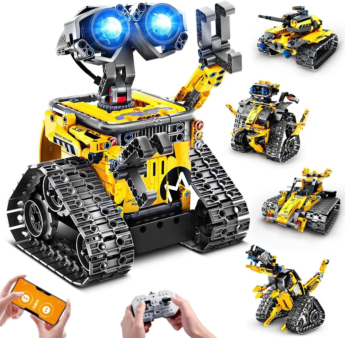 HiWEEGO Robot Toys for Kids, 5-in-1 Remote & App Control Building Set RC Wall Robot, Rechargeable Engineer Set Gift for Boys Girls Ages 6-12+ (520 PCS)