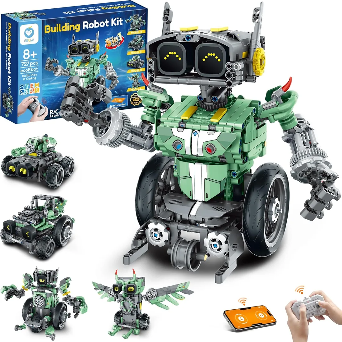 Sillbird Juego Robot Programable 5 en 1 con App y Control Remoto para Niños | Kit de Robótica, Regalo Cumpleaños y Navidad para Niños De 8 9 10 11 12+ Años, 727 Piezas foto 3