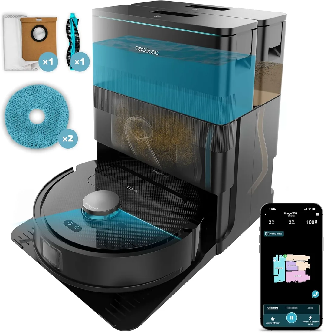 Cecotec Robot Aspirador y Friegasuelos con Autovaciado Conga X50 X-Treme