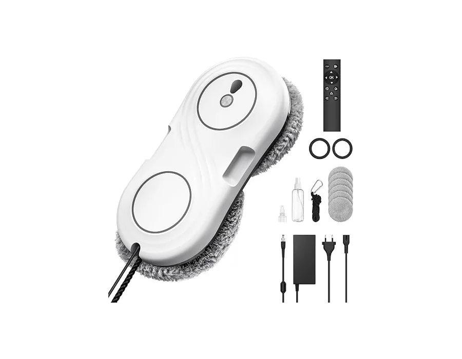 Robot Limpiacristaless, 7000 Pa Robot Limpia Cristales Ventanas Eléctrico, Ultrafino de 63 MM, Limpieza de Doble Hélice, Detección de Bordes, 3 Modos - Blanco Elegante foto 3