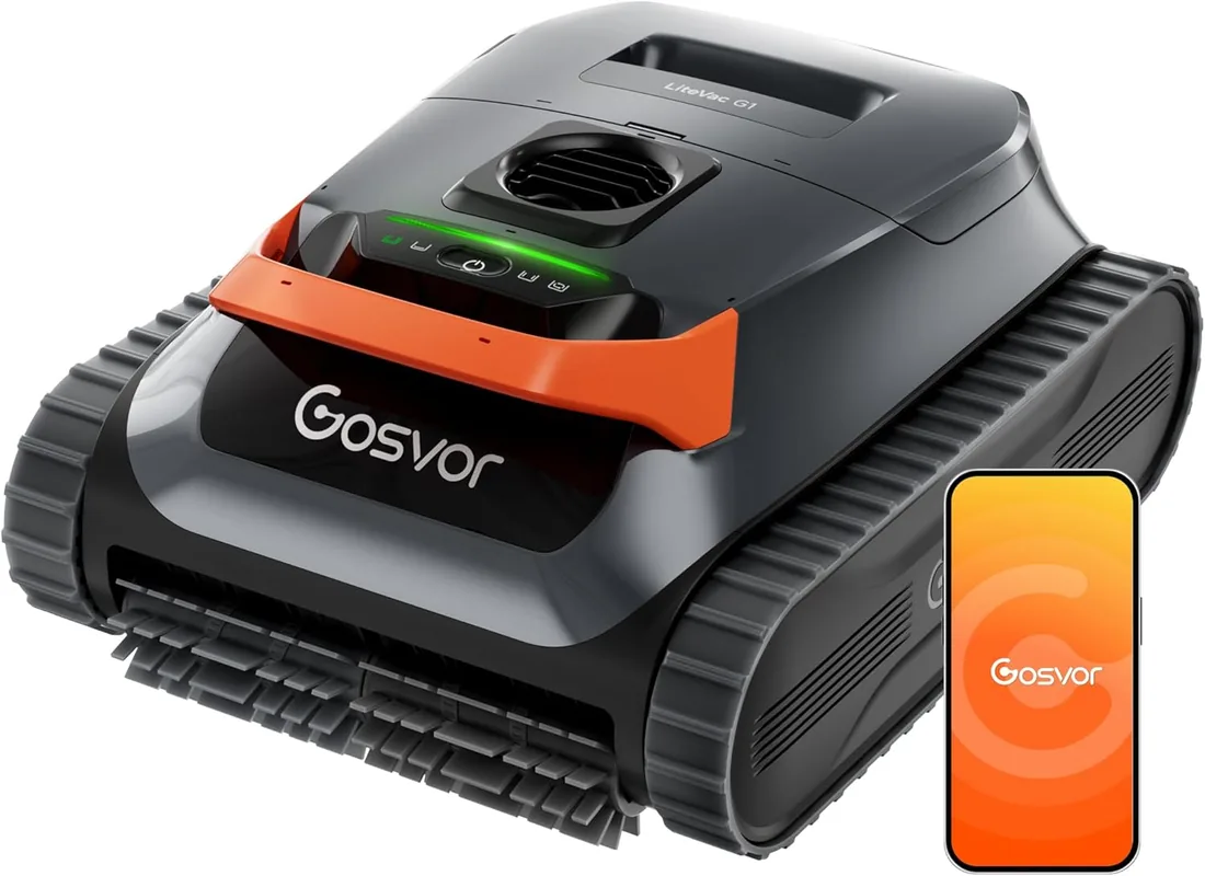 Gosvor (Nuevo 2026) LiteVac G1 Robot Limpiafondos Piscina,Paredes,Línea y Plataformas,7kg,200min Autonomía,Doble Filtración,Navegación Inteligente y App,200m²,Gris Anaranjado foto 2