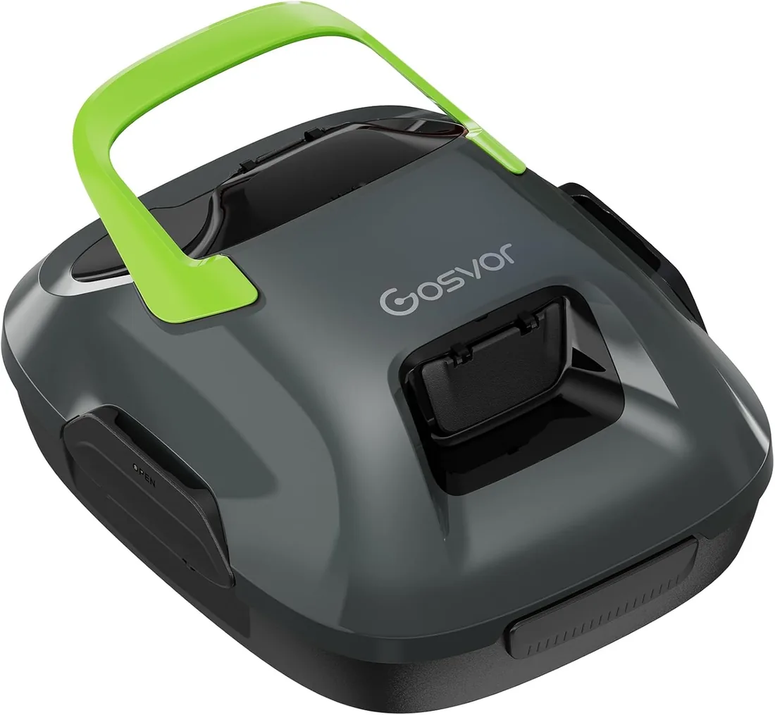 Gosvor (Nuovo 2026 Robot limpiafondos Piscina Sin Cables - Autonomía 90 Min, Autoestacionamiento,para Piscinas hasta 80m², Filtro 180 Micras, Limpiafondos Automático Inalámbrico,Gris Verdoso