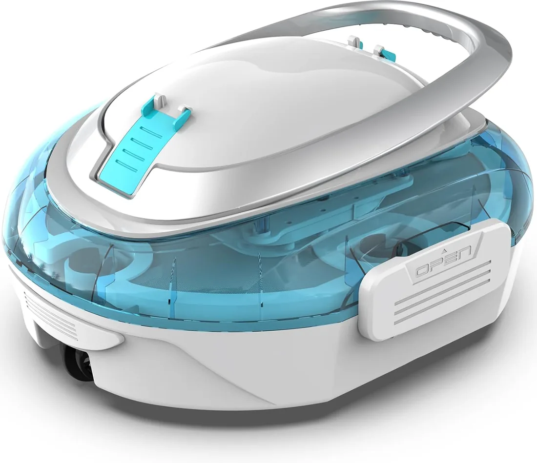 S2 Robot Piscina,Doble Filtración, Azul | Doble Motor Robot Limpiafondos Piscina Sin Cable, 90 Min Autonomía, Autoaparcable, para Piscinas de Fondo Plano 80 m²