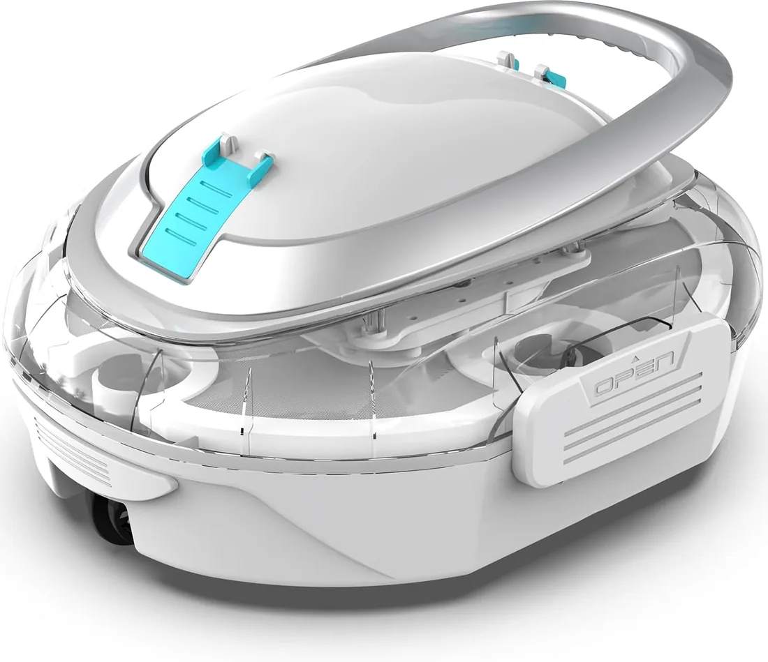 S2 Robot Piscina,Doble Filtración, Blanco Perlado | Doble Motor Robot Limpiafondos Piscina Sin Cable, 90 Min Autonomía, Autoaparcable, para Piscinas de Fondo Plano 80 m²