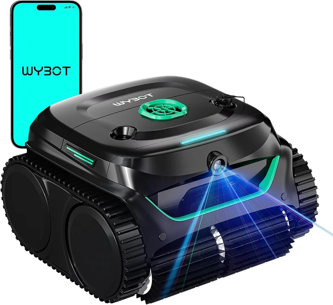 WYBOT C2 Vision Plus Robot de Piscina sin Cable con cámara IA, Robot batería Paredes y Fondo: Potente succión, Doble Filtro, 8 Modos, para Piscinas enterradas 210 m² – Verde Medianoche