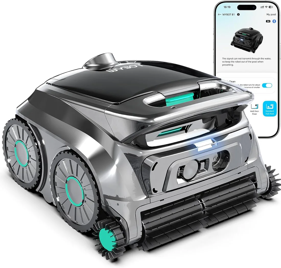 WYBOT OS600 Robot Piscina Limpiafondos, Inalámbrico, 120 Min Autonomía, Limpia Fondo Y Paredes, Navegación Inteligente, para Piscinas Enterradas Y sobre Suelo,Verde Claro Brumoso foto 3