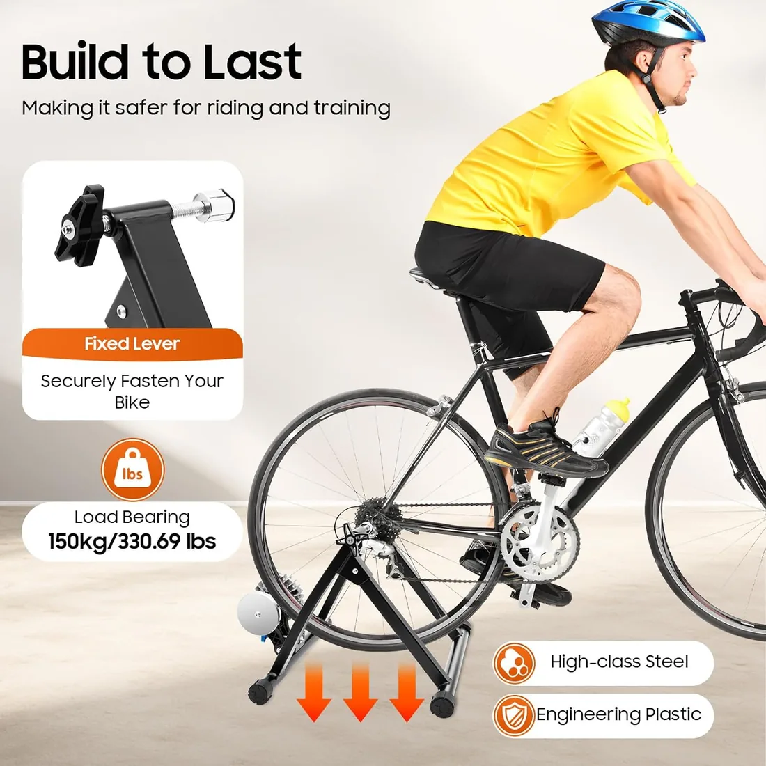Rodillo de entrenamiento para bicicleta, 900 W, ajustable, con cojín delantero, silencioso, soporte de entrenamiento, capacidad de carga de 150 kg, para bicicletas de 26 a 29 pulgadas y bicicletas de foto 3