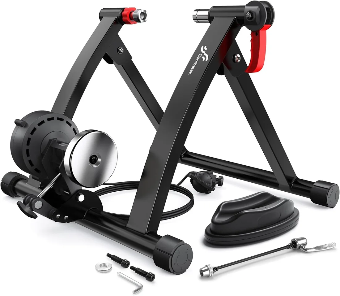 Sportneer Turbo Trainer - Entrenador de Bicicleta con 6 ajustes de Resistencia para Interior, Soporte magnético de Acero para Ejercicio de Bicicleta con Rueda de reducción de Ruido para Entrenador de